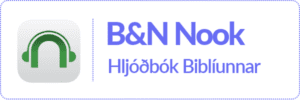 Hnappur með logo B&N Nook og orðunum B&N Nook - hljóðbók Biblíunnar.