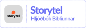Hnappur með logo Storytel og orðunum Storytel - hljóðbók Biblíunnar.